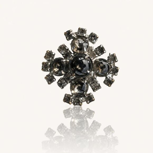 None and/or Unknown Jewelry - Vintage Smokey Quartz Style Rhinestone Brooch Silver Tone Statement Cluster Pin